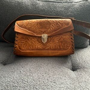 Handcrafted Tooled Leather Crossbody Bag – Made in Mexico